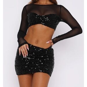 White Fox Black Sequin Two-piece Skirt Set